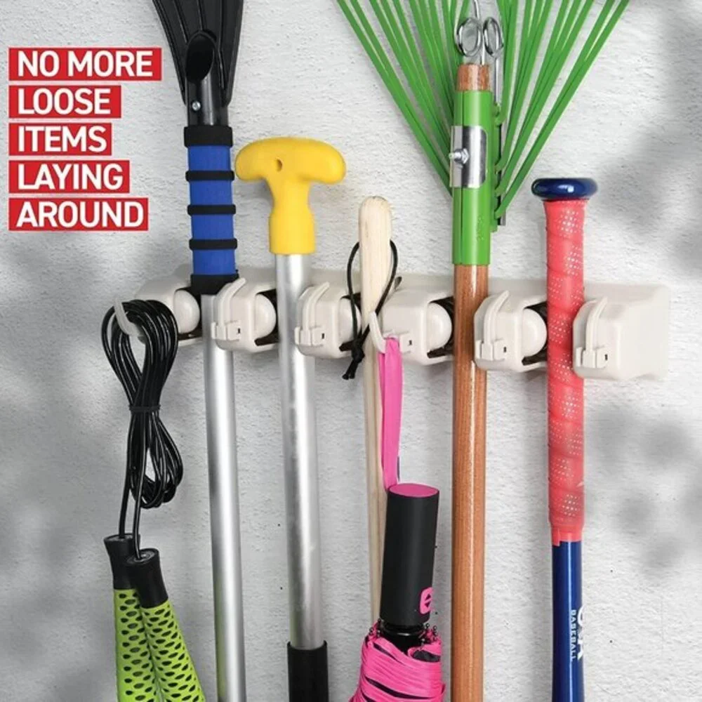Mop and Broom Holder Wall Mount 2 Pack Garage Storage Organizer with 5‎ Slots